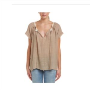 glam Light Brown Flowy Top with Lace Trim